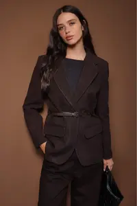 TRENDYOLMİLLA Brown Bowl Striped Arched Weaving Blazer Jacket
