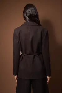 TRENDYOLMİLLA Brown Bowl Striped Arched Weaving Blazer Jacket - Image 4