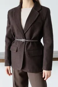 TRENDYOLMİLLA Brown Bowl Striped Arched Weaving Blazer Jacket - Image 6