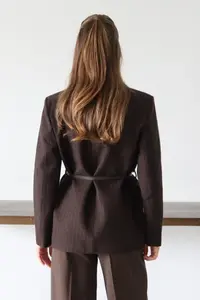TRENDYOLMİLLA Brown Bowl Striped Arched Weaving Blazer Jacket - Image 7