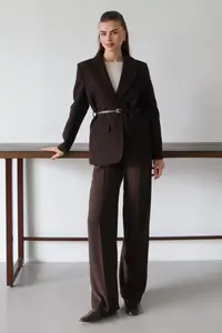 TRENDYOLMİLLA Brown Bowl Striped Arched Weaving Blazer Jacket - Image 8