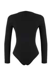 TRENDYOLMİLLA Black Accessory Detailed V-neck Fitted Flexible Knitting Bottom snaps Bodysuit .D.00002 - Image 6