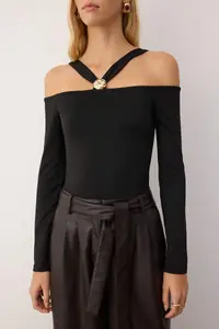 TRENDYOLMİLLA Black Accessory Detailed snaps Flexible Knitting Bodysuit .D.00003 - Image 3