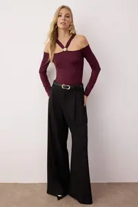 TRENDYOLMİLLA Plum Accessory Detailed snaps Flexible Knitting Bodysuit .D.00003 - Image 2