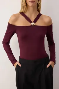 TRENDYOLMİLLA Plum Accessory Detailed snaps Flexible Knitting Bodysuit .D.00003 - Image 3