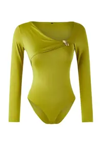 TRENDYOLMİLLA Oil Green Fitted Accessory Detailed snaps Flexible Knitting Bodysuit .D.00004 - Image 5