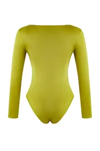 TRENDYOLMİLLA Oil Green Fitted Accessory Detailed snaps Flexible Knitting Bodysuit .D.00004 - Image 6