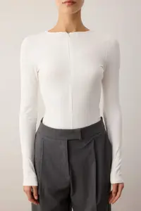 TRENDYOLMİLLA Ecru Zippered Lightly Transparent Fitted Flexible Knitting Bodysuit .D.00012 - Image 4