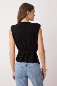 TRENDYOLMİLLA Black Mercerized Look Asymmetric Off-Shoulder Neck Knitwear Thin Blouse - Image 6