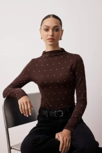 TRENDYOLMİLLA Brown Trok Accessory Detailed Fitted Dog collar Flexible Knitting Blouse