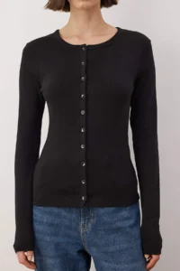 TRENDYOLMİLLA Black buttoned Body-fitting Flexible Knitting Blouse - Image 3