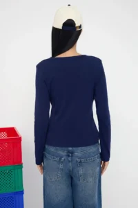 TRENDYOLMİLLA Teen Navy Blue buttoned Fitted Flexible Knitting Blouse | - Image 4