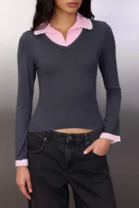 TRENDYOLMİLLA Anthracite Plaid/Checkered Fitted Weaving Detailed Knitting Blouse - Image 3