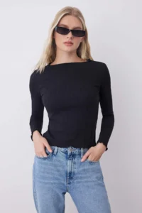 TRENDYOLMİLLA Black Pointel Textured Knitting Blouse
