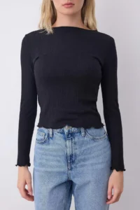 TRENDYOLMİLLA Black Pointel Textured Knitting Blouse - Image 3