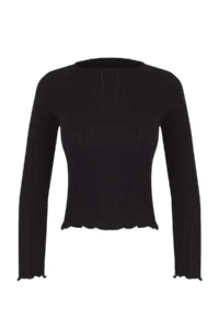 TRENDYOLMİLLA Black Pointel Textured Knitting Blouse - Image 5