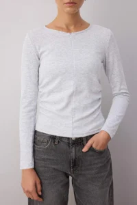 TRENDYOLMİLLA Gray Melange Fitted Double Look Half Zippered Double Layer Knitting Blouse - Image 3