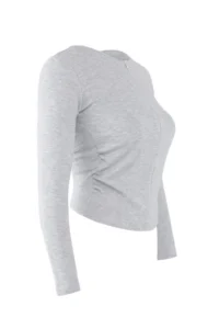 TRENDYOLMİLLA Gray Melange Fitted Double Look Half Zippered Double Layer Knitting Blouse - Image 6