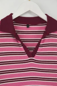 TRENDYOLMİLLA Teen Pink Striped Polo Shirt Collar Fitted Knitting Blouse - Image 6