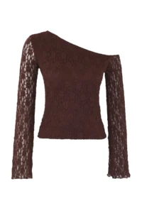 TRENDYOLMİLLA Brown Lace Asymmetric Collar Fitted Knitting Blouse - Image 7