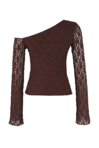 TRENDYOLMİLLA Brown Lace Asymmetric Collar Fitted Knitting Blouse - Image 8