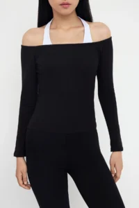 TRENDYOLMİLLA Black Fitted Cotton Flexible Knitting Blouse - Image 3