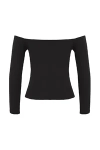 TRENDYOLMİLLA Black Fitted Cotton Flexible Knitting Blouse - Image 6