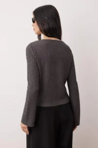 TRENDYOLMİLLA Anthracite Button Detailed Asymmetric Fitted Flexible Knitting Blouse - Image 4