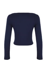 TRENDYOLMİLLA Navy Blue-Gray 2 Sets Set Asymmetric Collar buttoned Fitted Flexible Knitting Blouse - Image 10