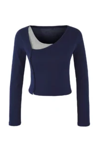TRENDYOLMİLLA Navy Blue-Gray 2 Sets Set Asymmetric Collar buttoned Fitted Flexible Knitting Blouse - Image 5