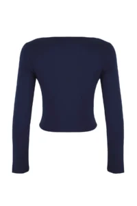 TRENDYOLMİLLA Navy Blue-Gray 2 Sets Set Asymmetric Collar buttoned Fitted Flexible Knitting Blouse - Image 7