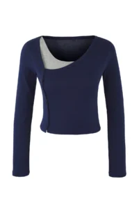 TRENDYOLMİLLA Navy Blue-Gray 2 Sets Set Asymmetric Collar buttoned Fitted Flexible Knitting Blouse - Image 9