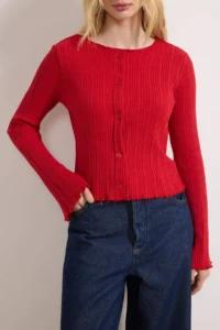 TRENDYOLMİLLA Rejection Jacquard Fitted Flexible Knitting Blouse with Button Detail - Image 3