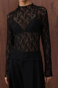 TRENDYOLMİLLA Black Fitted Raglan Sleeve Lace Long Sleeve Flexible Knitting Blouse - Image 3