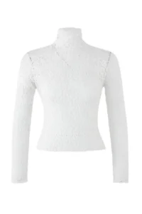 TRENDYOLMİLLA Ecru Fitted Raglan Sleeve Lace Long Sleeve Flexible Knitting Blouse - Image 5