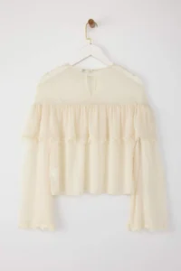 TRENDYOLMİLLA Cream Transparan Siphon Lace Detailed Crew Neck Blouse Weaving Blouse - Image 6