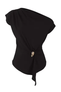 TRENDYOLMİLLA Black Boat Neck Fitted Hair Clip Detailed Weaving Blouse - Image 5