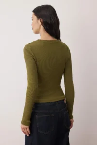 TRENDYOLMİLLA Oil Green Double Layer Crew Neck Ribbed Flexible Knitting Blouse - Image 4