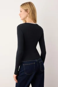 TRENDYOLMİLLA Navy Blue Double Layer Crew Neck Ribbed Flexible Knitting Blouse - Image 4