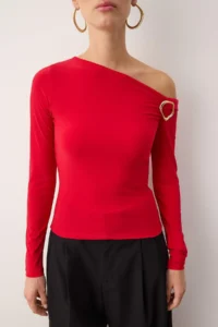 TRENDYOLMİLLA Rejection Fitted Accessory Detailed Asymmetric Collar Flexible Knitting Blouse - Image 3