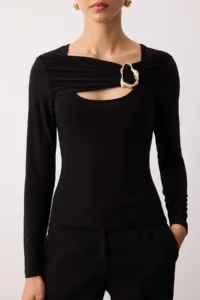 TRENDYOLMİLLA Body-fitting Flexible Knitting Blouse with Black Accessory and Cut Out Detail - Image 3
