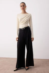 TRENDYOLMİLLA Stone Fitted Asymmetric Collar Detailed Soft Fabric Flexible Knitting Blouse - Image 2