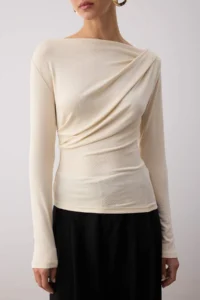 TRENDYOLMİLLA Stone Fitted Asymmetric Collar Detailed Soft Fabric Flexible Knitting Blouse - Image 3