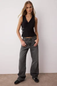 TRENDYOLMİLLA Black Belt Detailed Sleeveless Weaving Blouse - Image 2