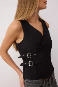TRENDYOLMİLLA Black Belt Detailed Sleeveless Weaving Blouse - Image 3