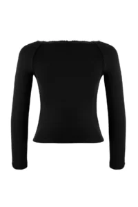 TRENDYOLMİLLA Teen Black Cowl Neck buttoned Lace Detailed Body-fitting Flexible Knitting Blouse - Image 6