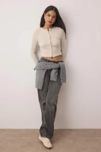 TRENDYOLMİLLA Beige Regular/Normal Pattern Crop Button Detailed Brushed Pointel Flexible Knitting Blouse - Image 2