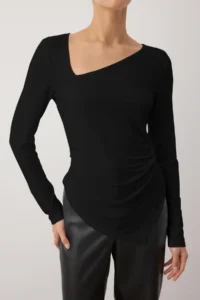 TRENDYOLMİLLA Black Asymmetric Collar Detailed Flexible Knitting Blouse - Image 3