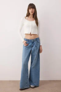 TRENDYOLMİLLA Ecru 2 Sets Body-Fitting Double Look Ribbon Detailed Knitwear look Knitting Blouse - Image 2