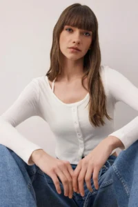 TRENDYOLMİLLA Ecru 2 Sets Body-Fitting Double Look Ribbon Detailed Knitwear look Knitting Blouse - Image 3
